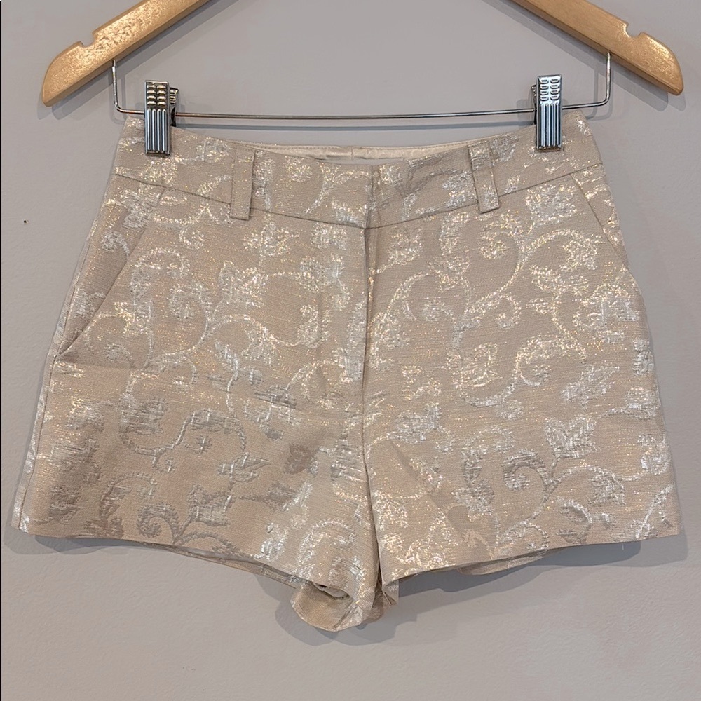 Elegant Tan Shiny Paisley Women's Shorts